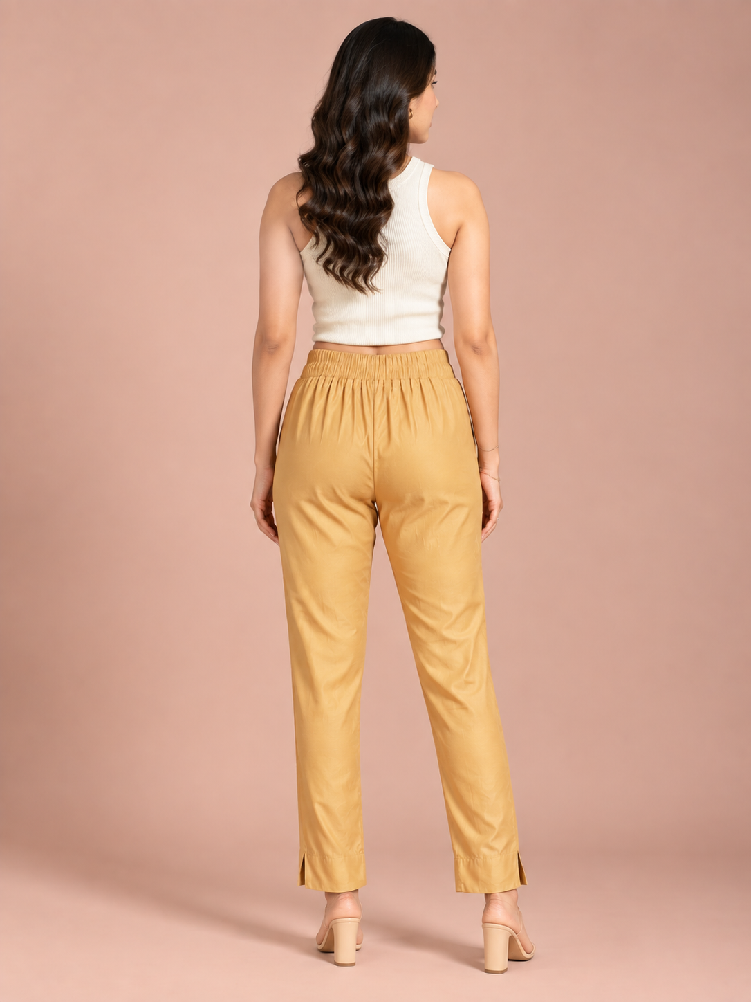 Beige Rayon Silk Pants