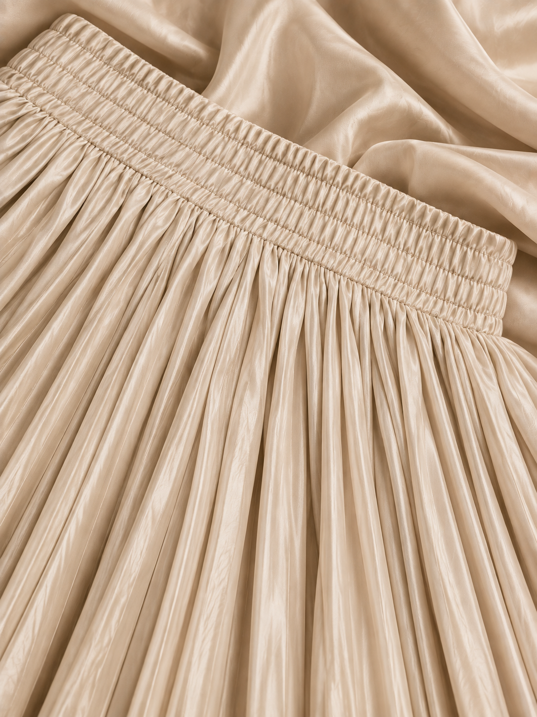 Beige Satin Silk Small Pleated Skirt
