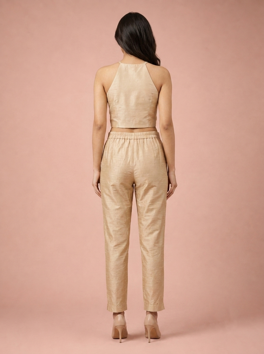 Beige Tussar Silk Pant