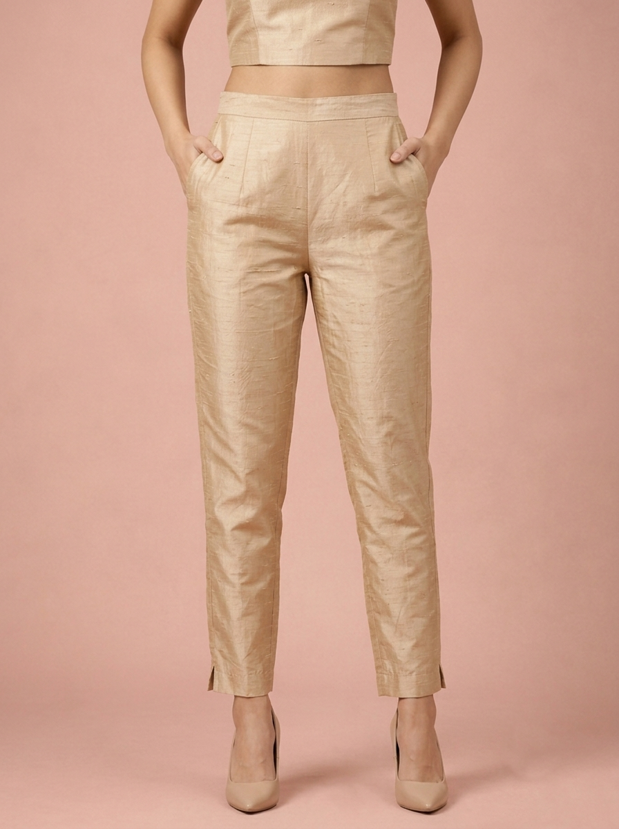 Beige Tussar Silk Pant