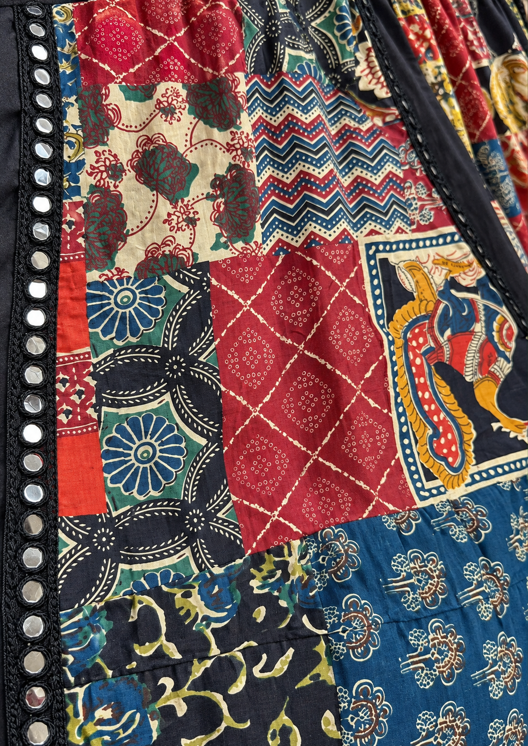 Black Ajrakh Print Mirror Lace Skirt