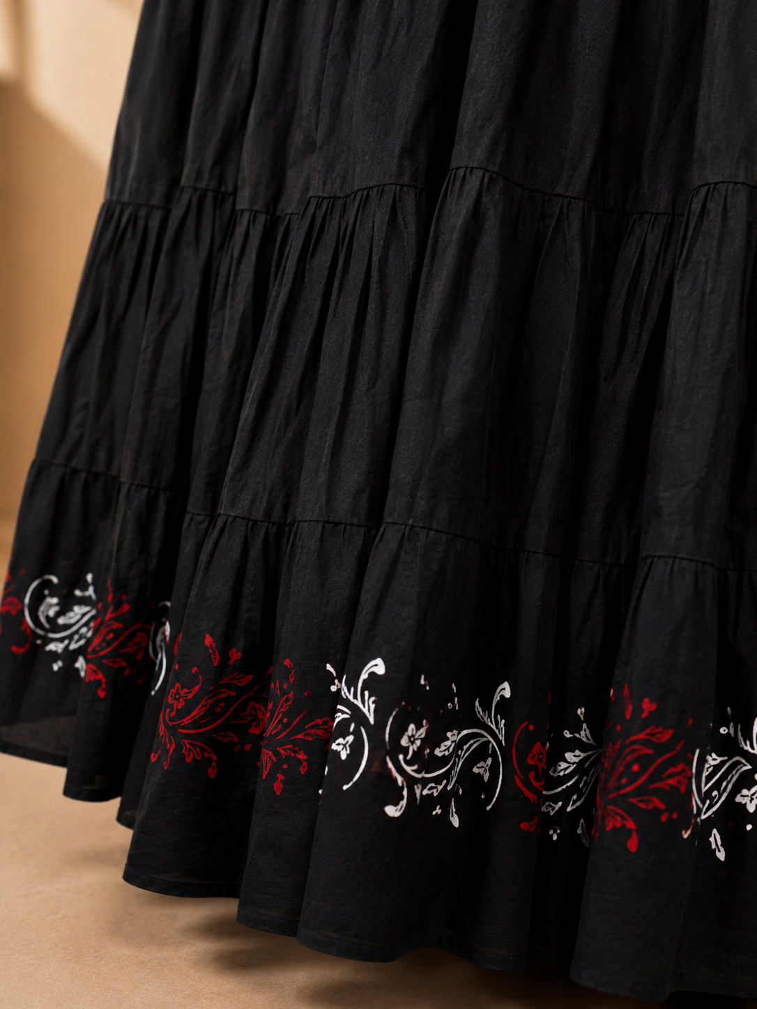 Black Block Print 20Mtr Cotton Skirt