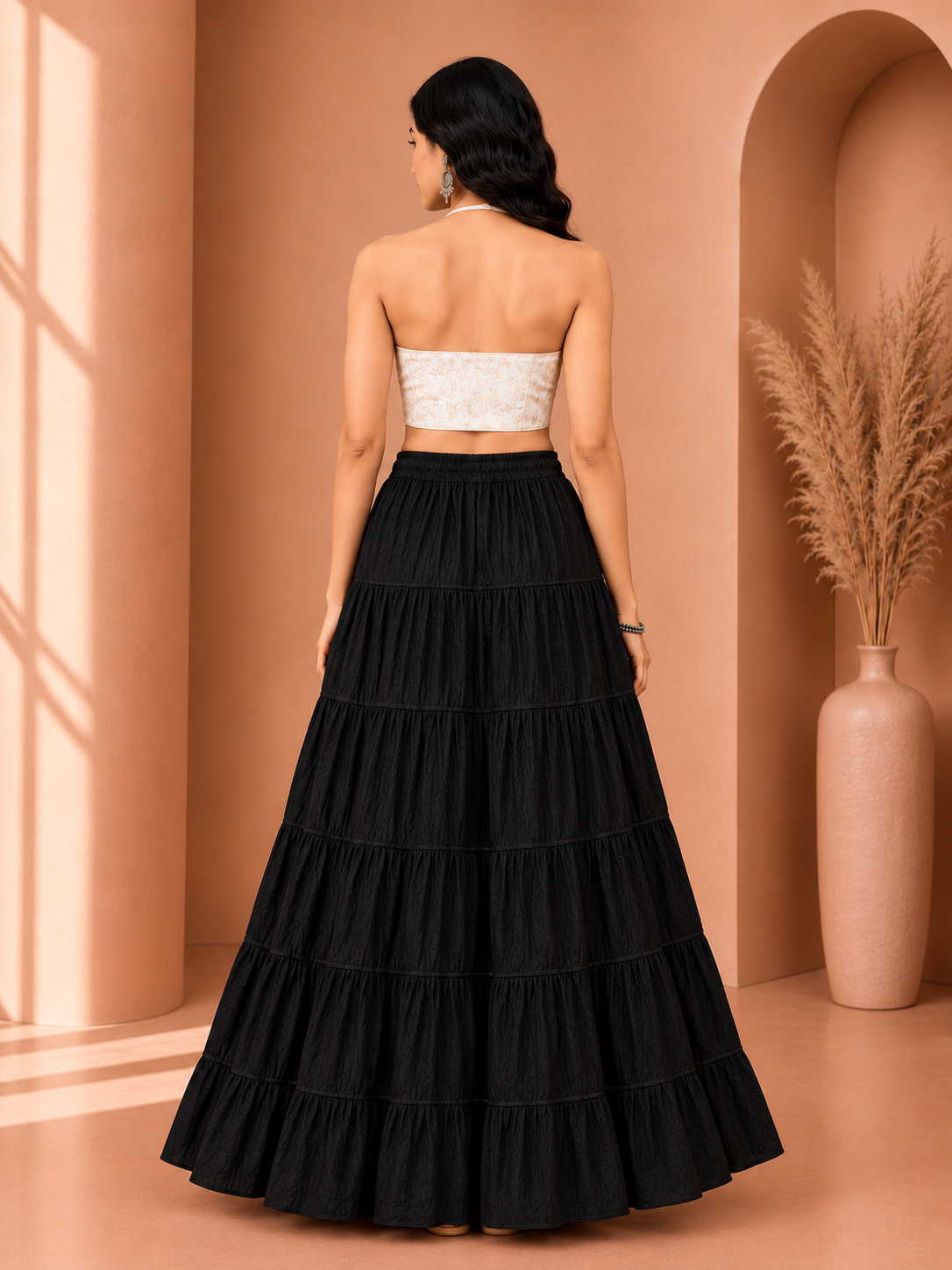 Black Cotton Gold Beads Skirt