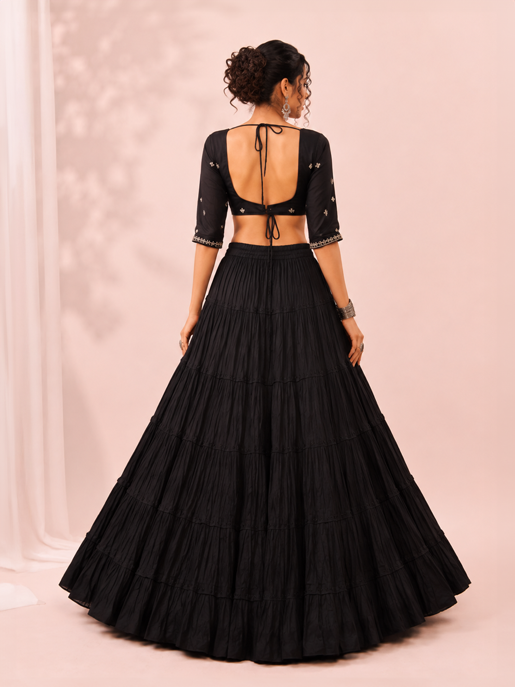Black Cotton Solid Silver Sequin 10mtr Skirt