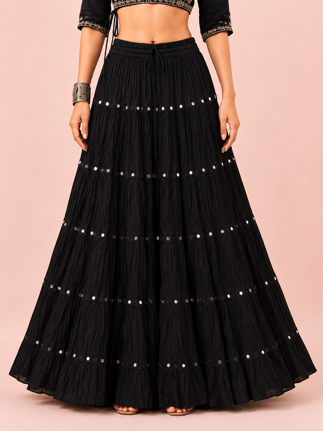 Black Cotton Solid Silver Sequin 10mtr Skirt