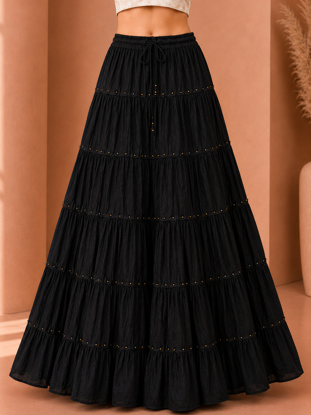 Black Cotton Gold Beads Skirt