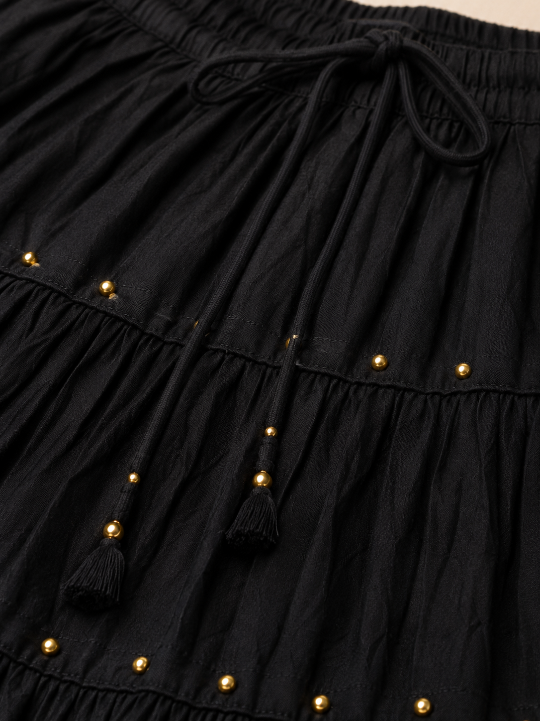 Black Cotton Gold Beads Skirt