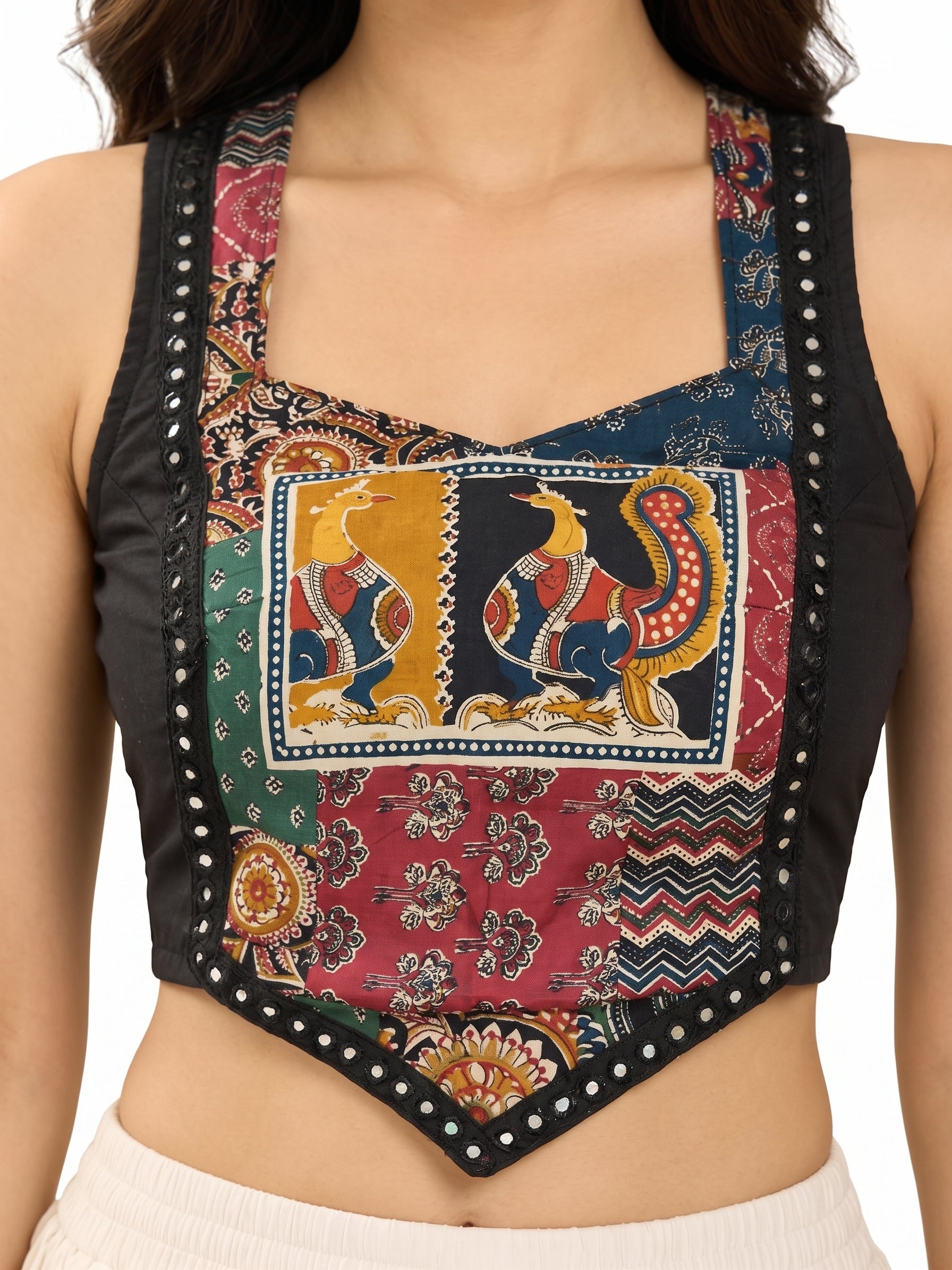 Black Cotton Patchwork Blouse