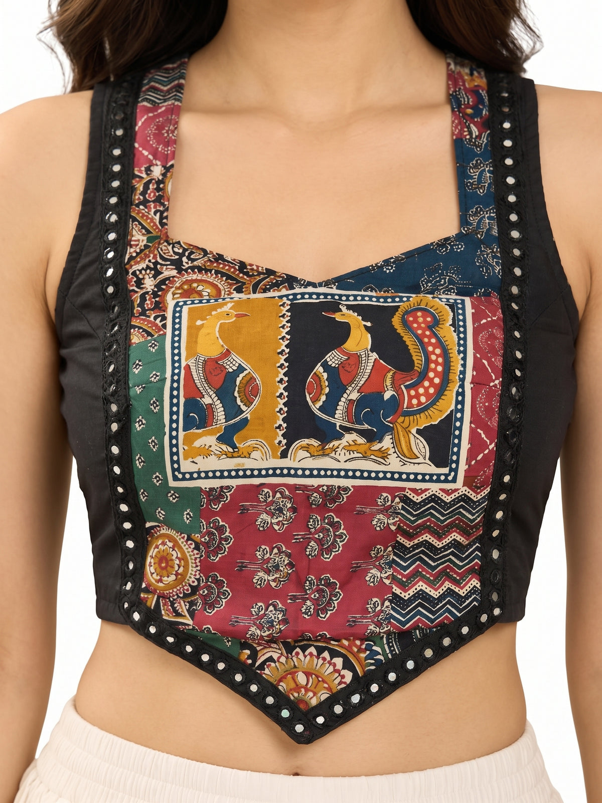 Black Cotton Patchwork Blouse