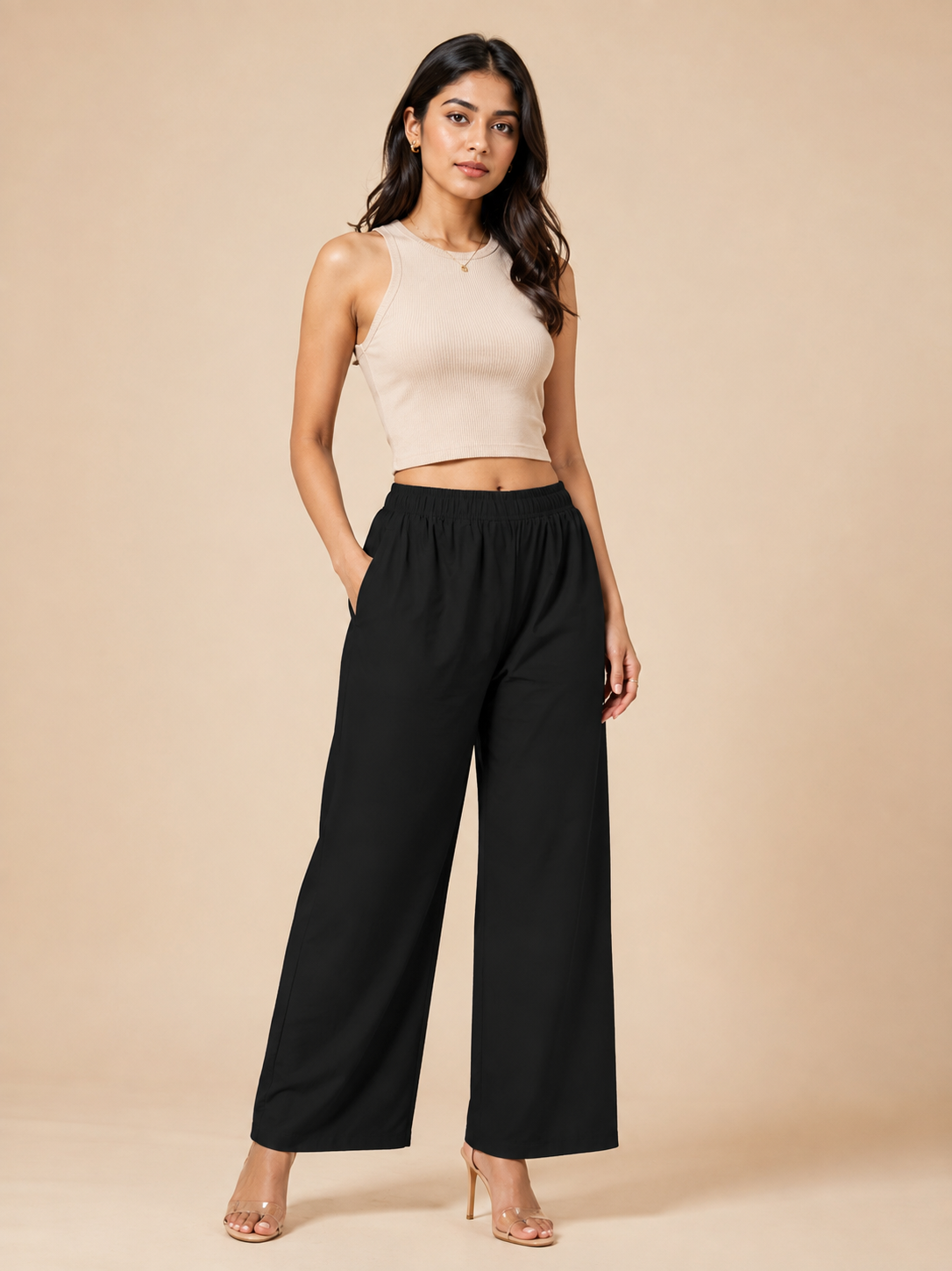 Black Pocket Premium Rayon Palazzo
