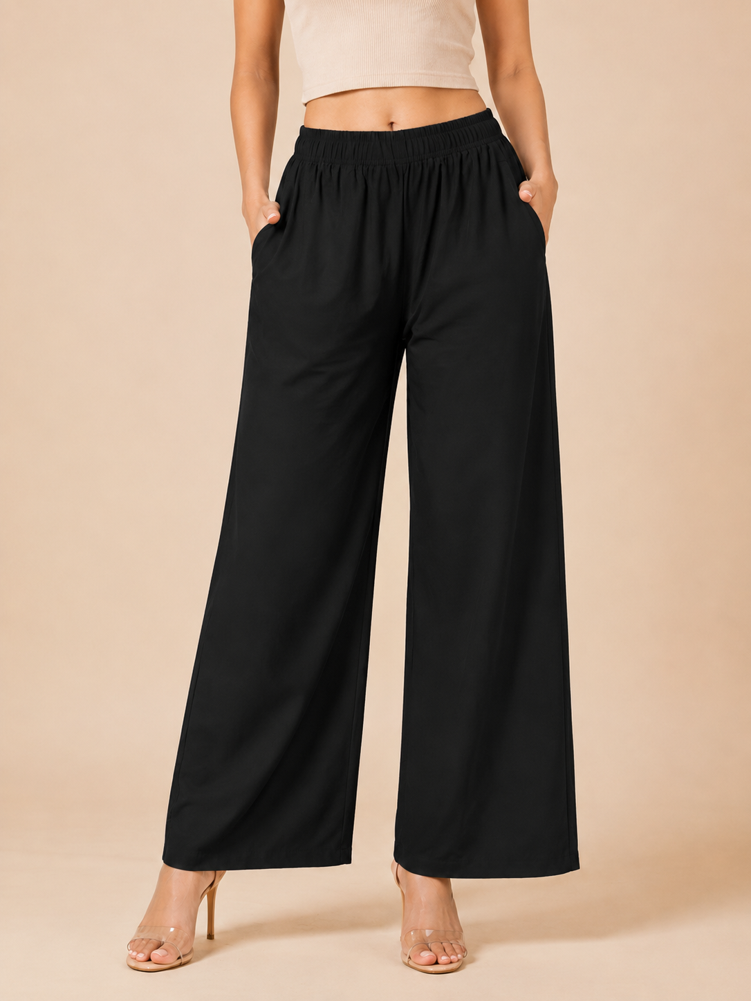 Black Pocket Premium Rayon Palazzo
