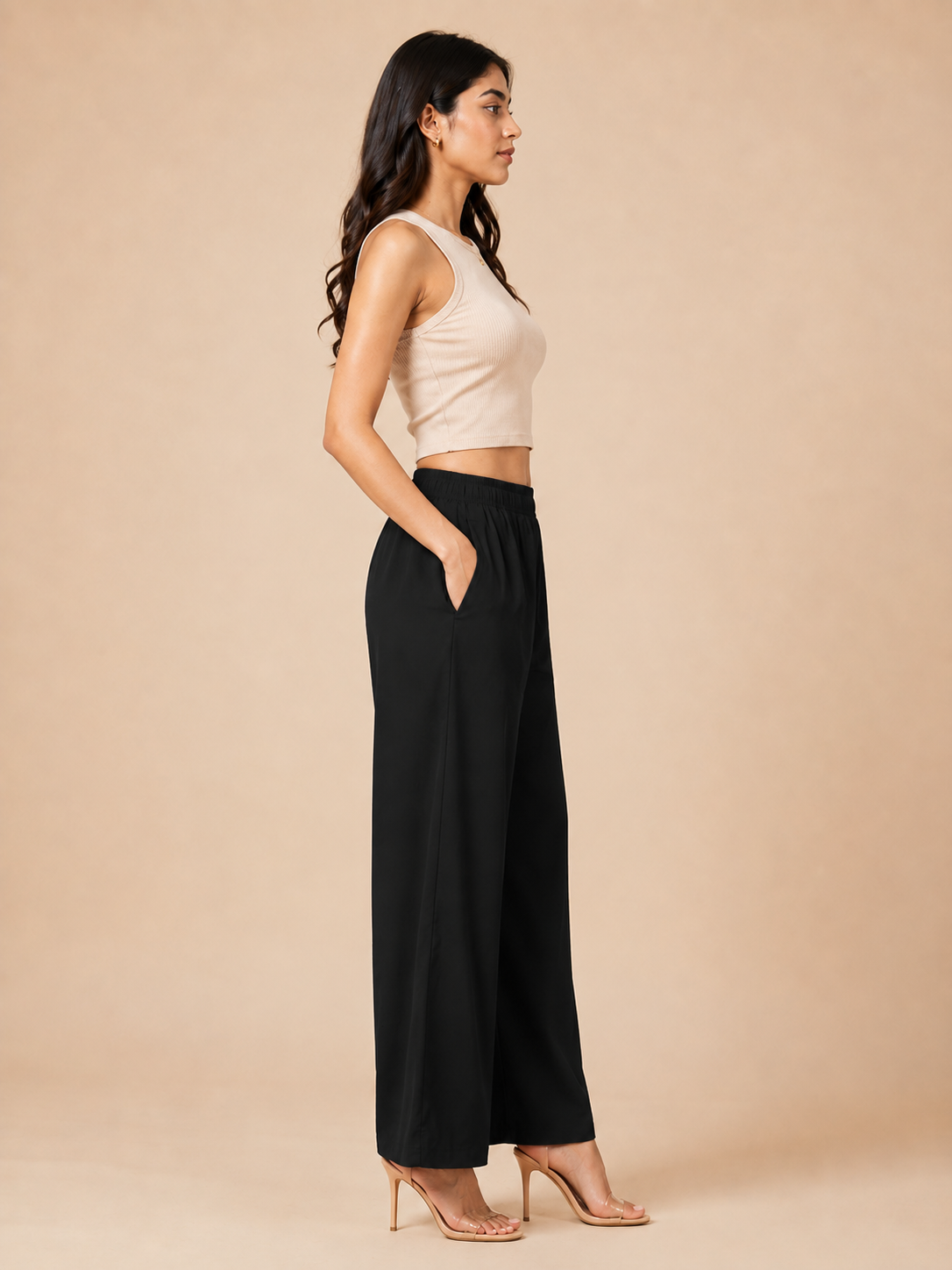 Black Pocket Premium Rayon Palazzo