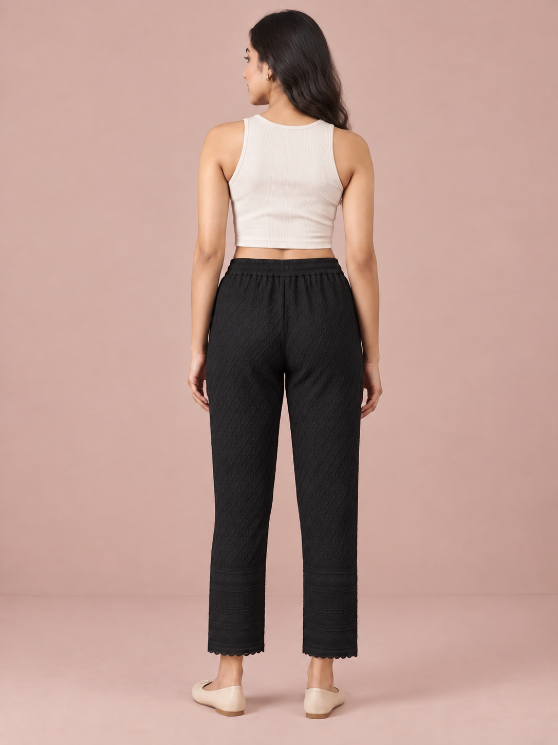 Black Rayon Chikan Pant