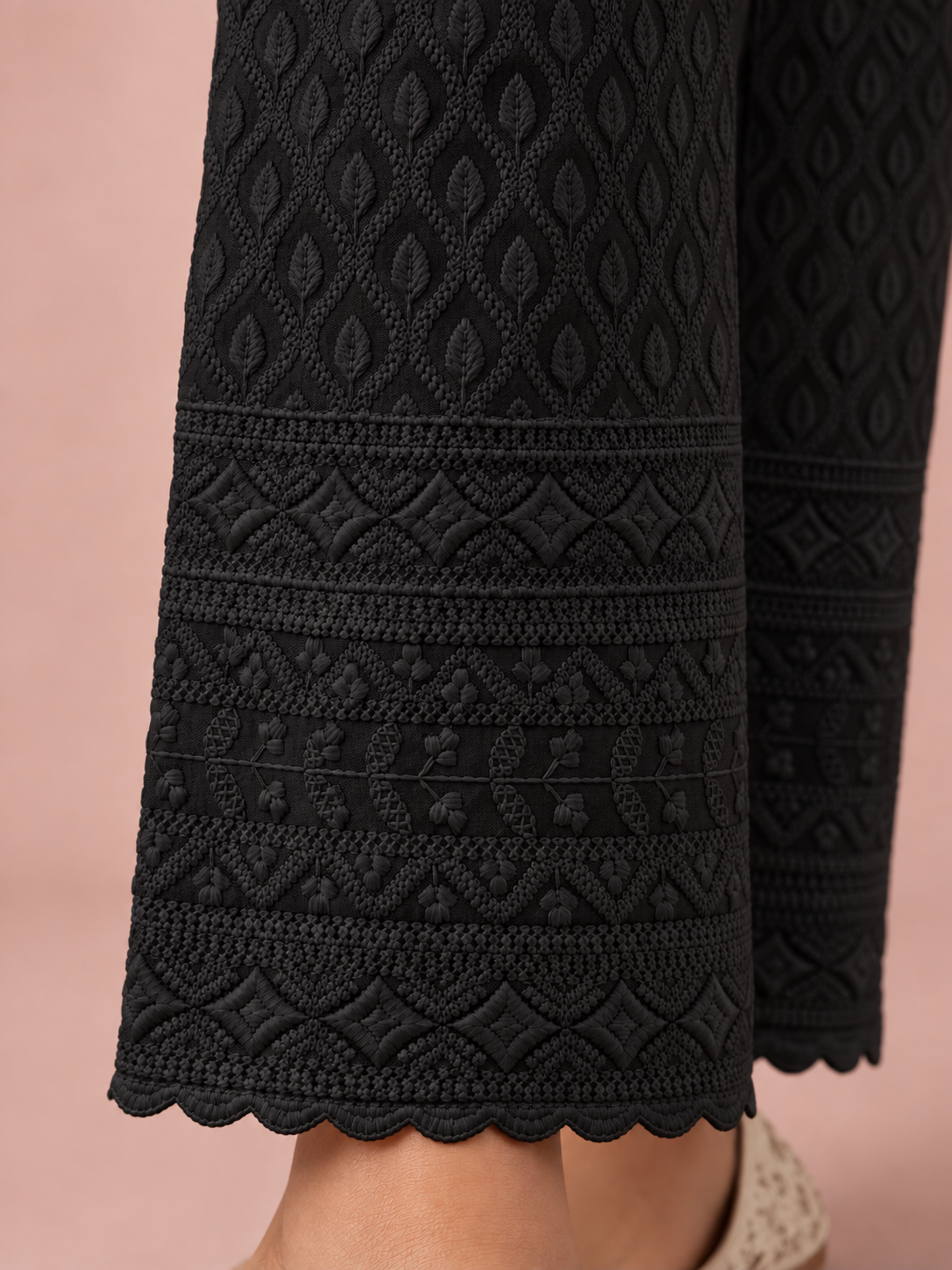 Black Rayon Chikan Pant