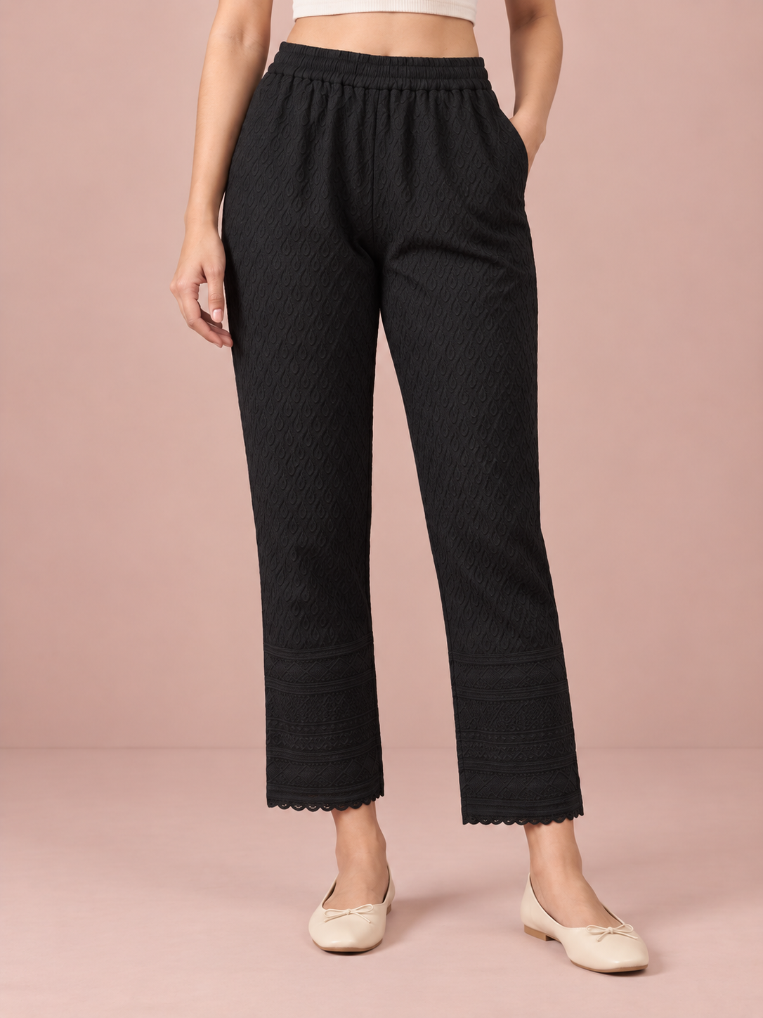 Black Rayon Chikan Pant