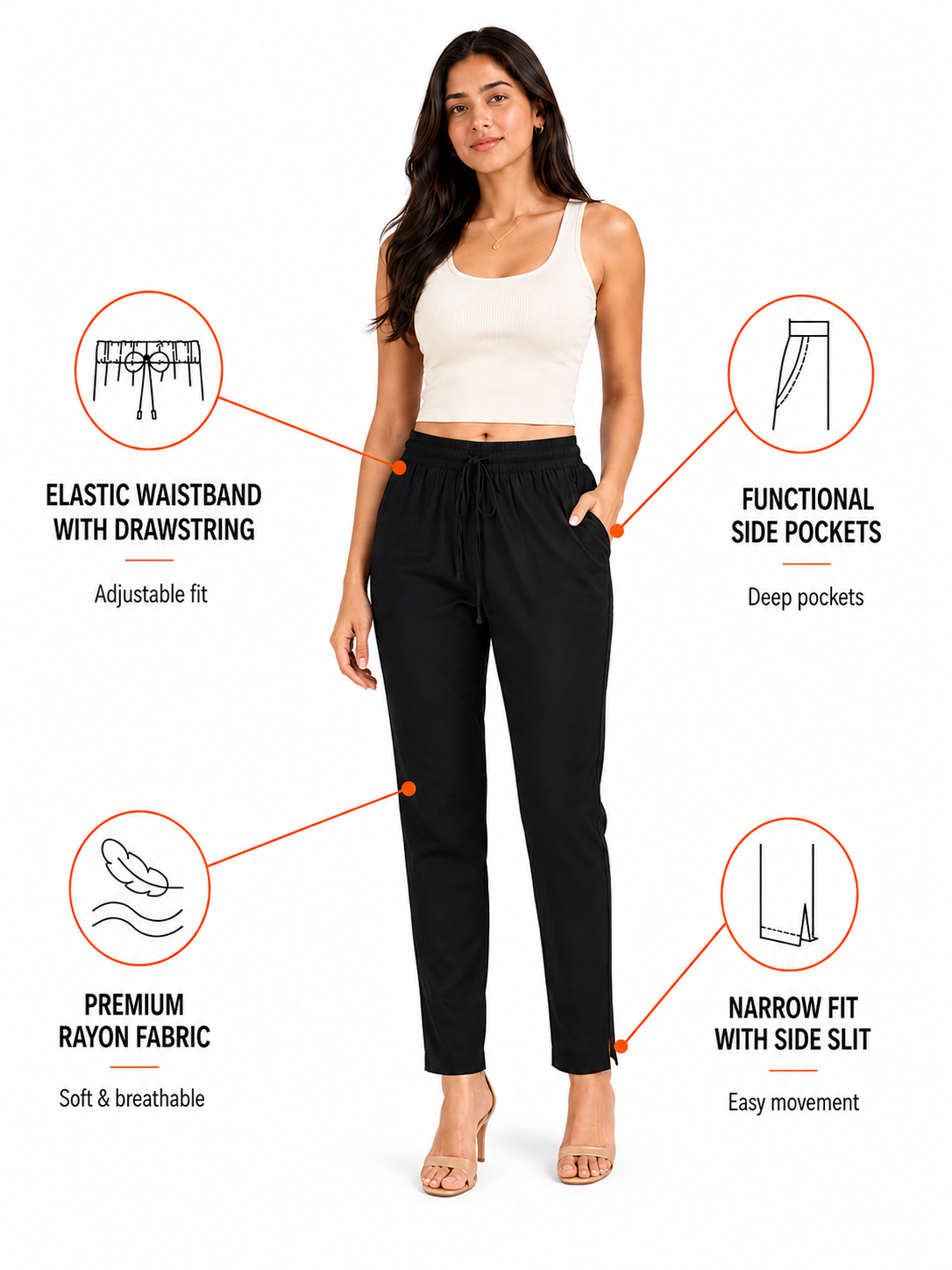 Black Premium Rayon Narrow Fit Palazzo