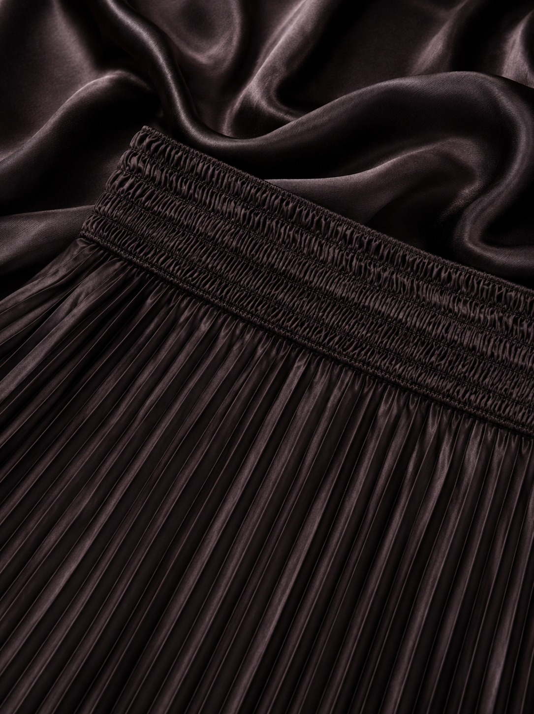Black Satin Silk Small Pleated Skirt