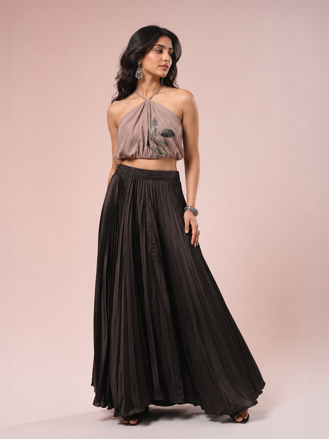 Black Satin Silk Small Pleated Skirt