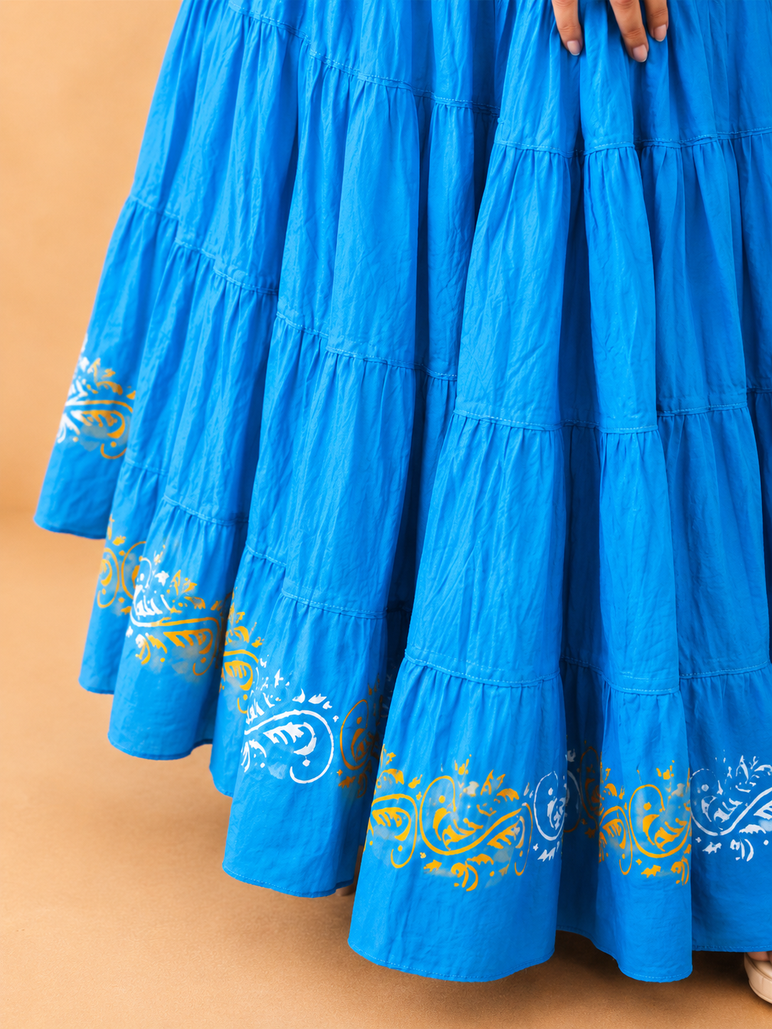 Blue Block Print 20Mtr Cotton Skirt