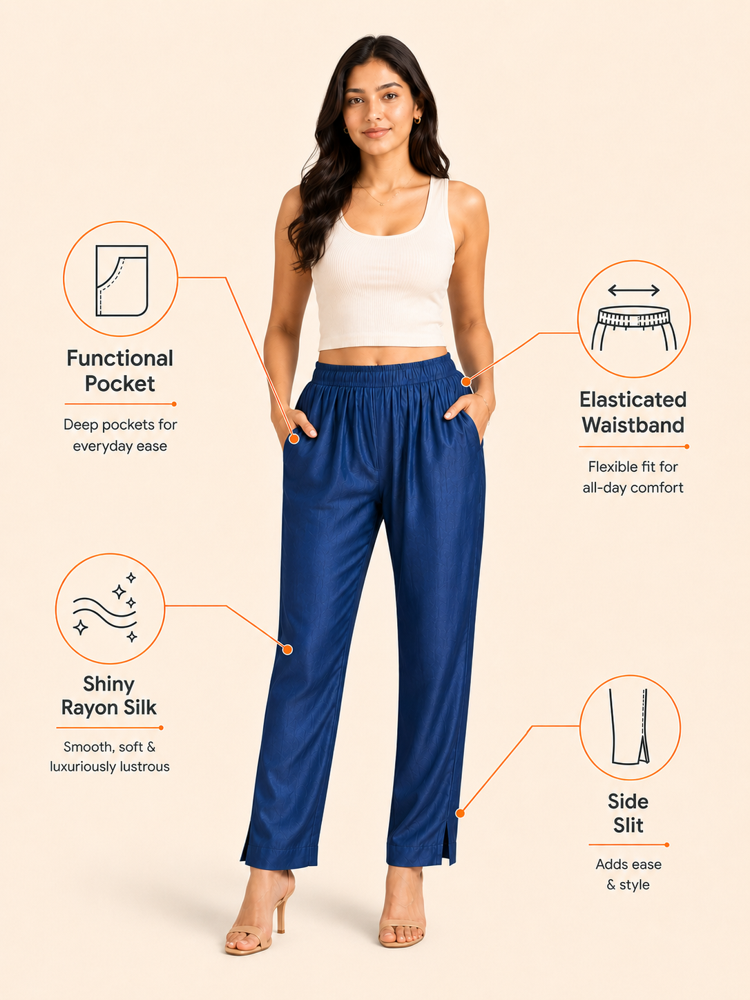Blue Rayon Silk Pants
