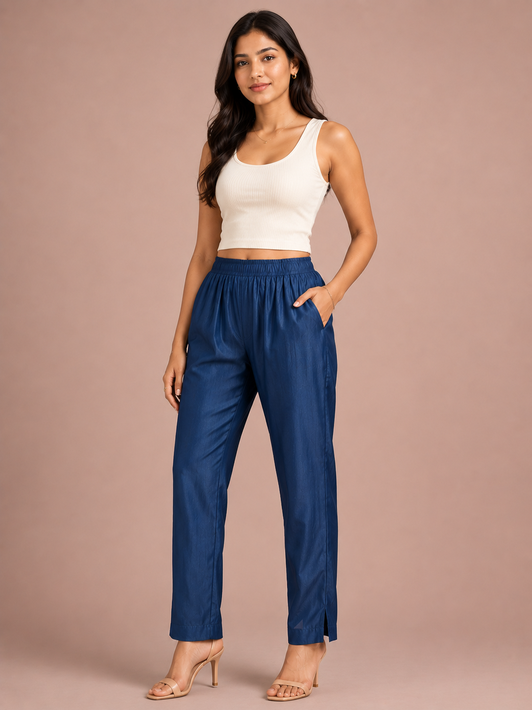 Blue Rayon Silk Pants