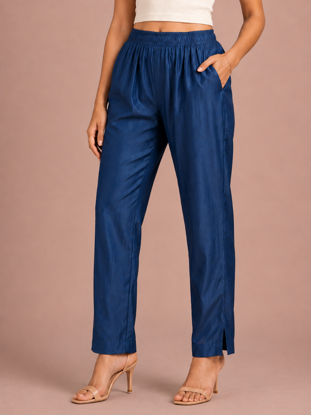 Blue Rayon Silk Pants