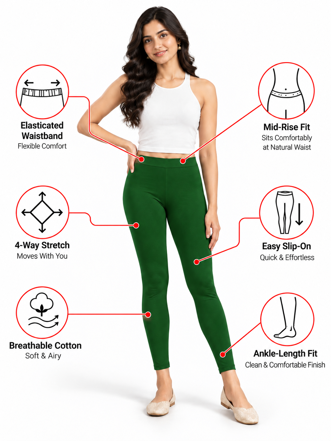 Bottle Green Ankle Length Leggings