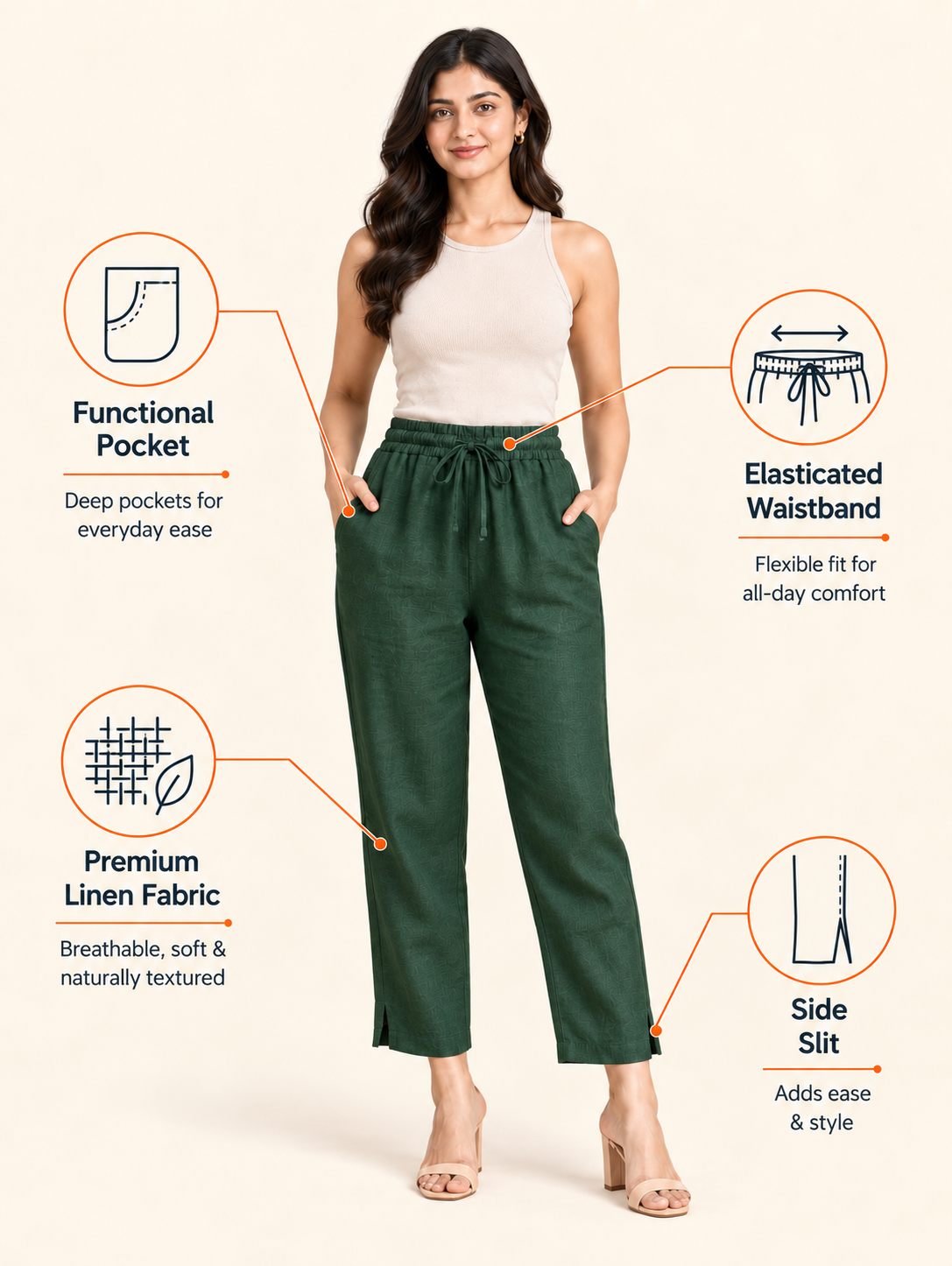 Bottle Green Linen Pant