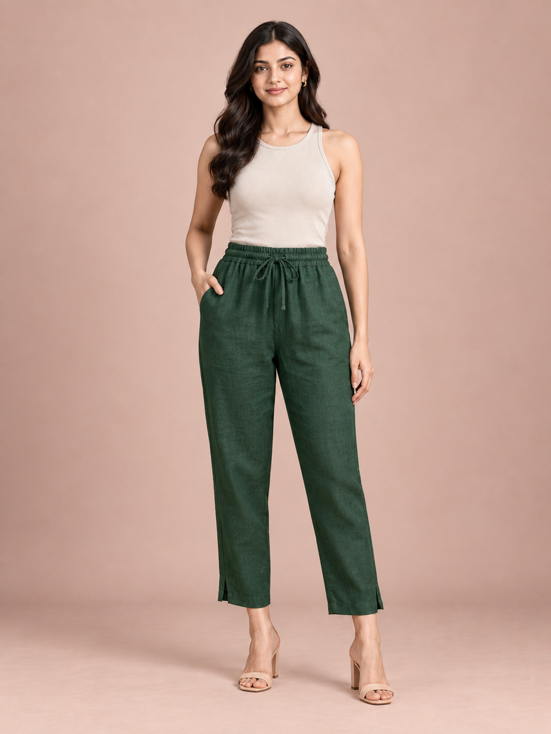 Bottle Green Linen Pant