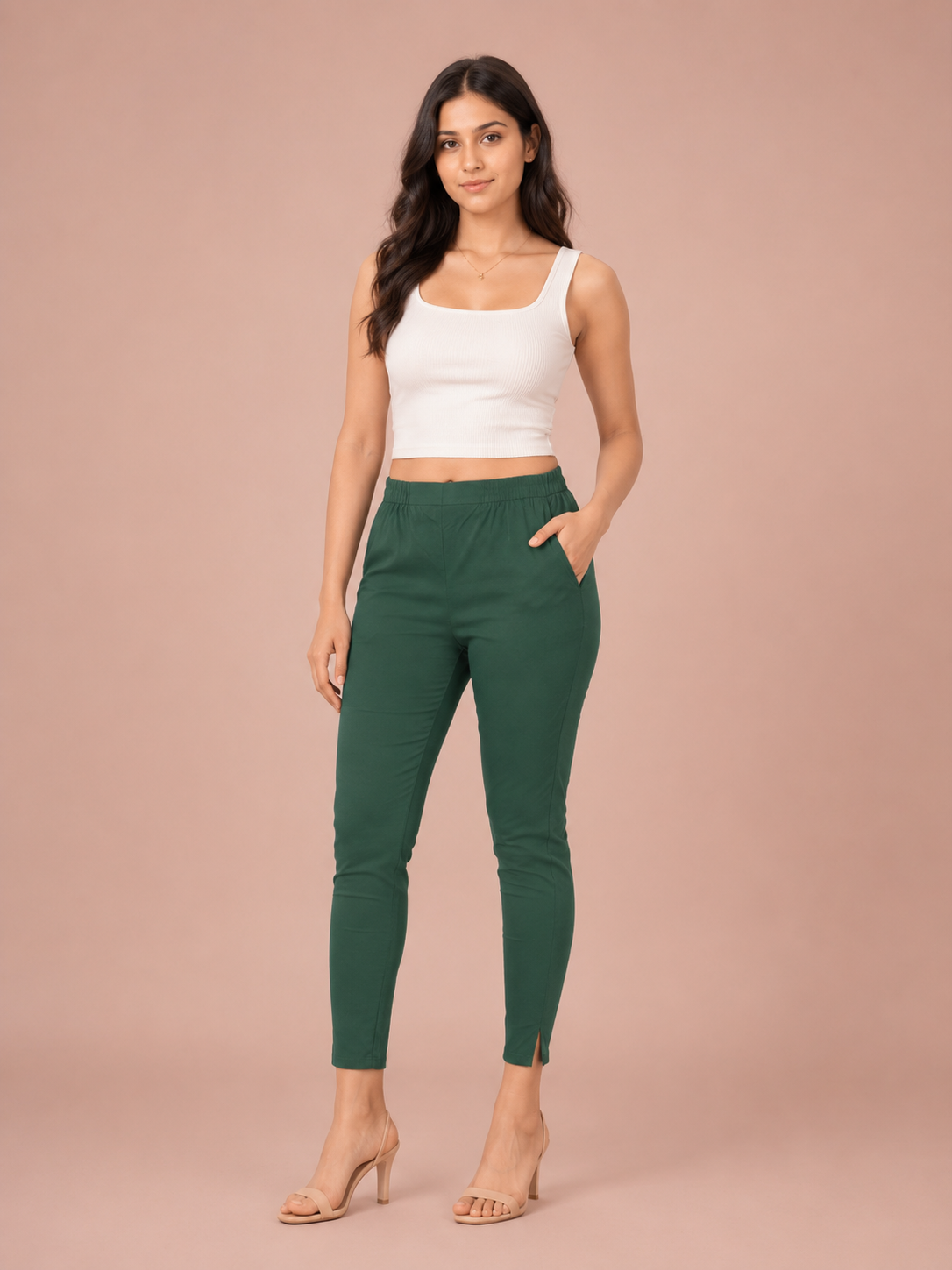 Bottle Green Lycra Stretch Pants