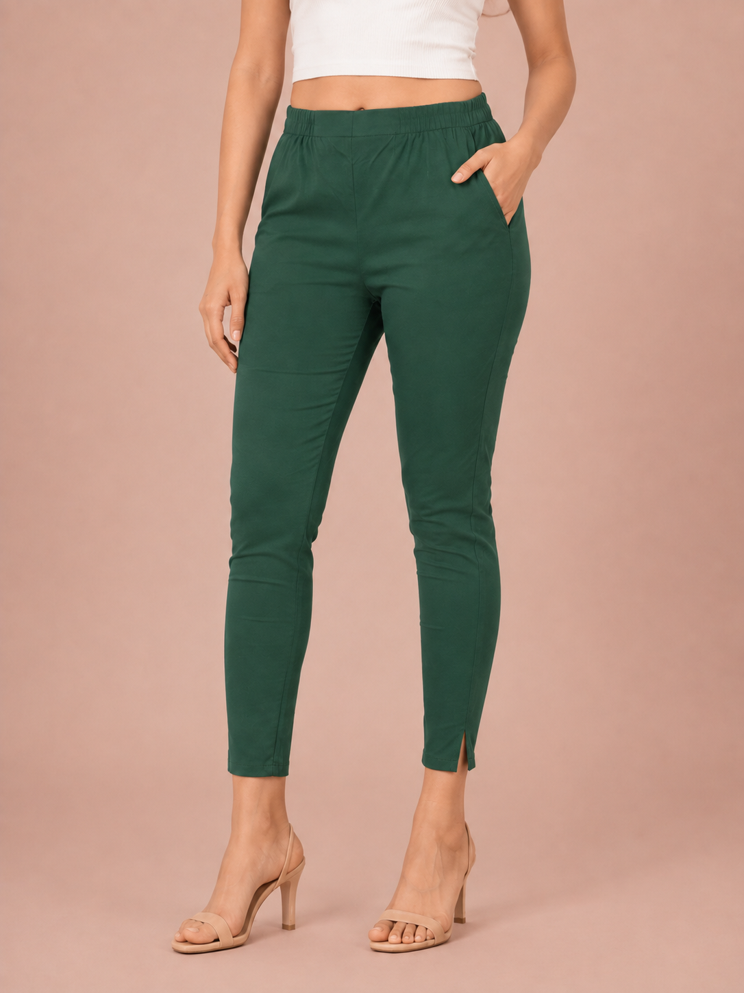 Bottle Green Lycra Stretch Pants