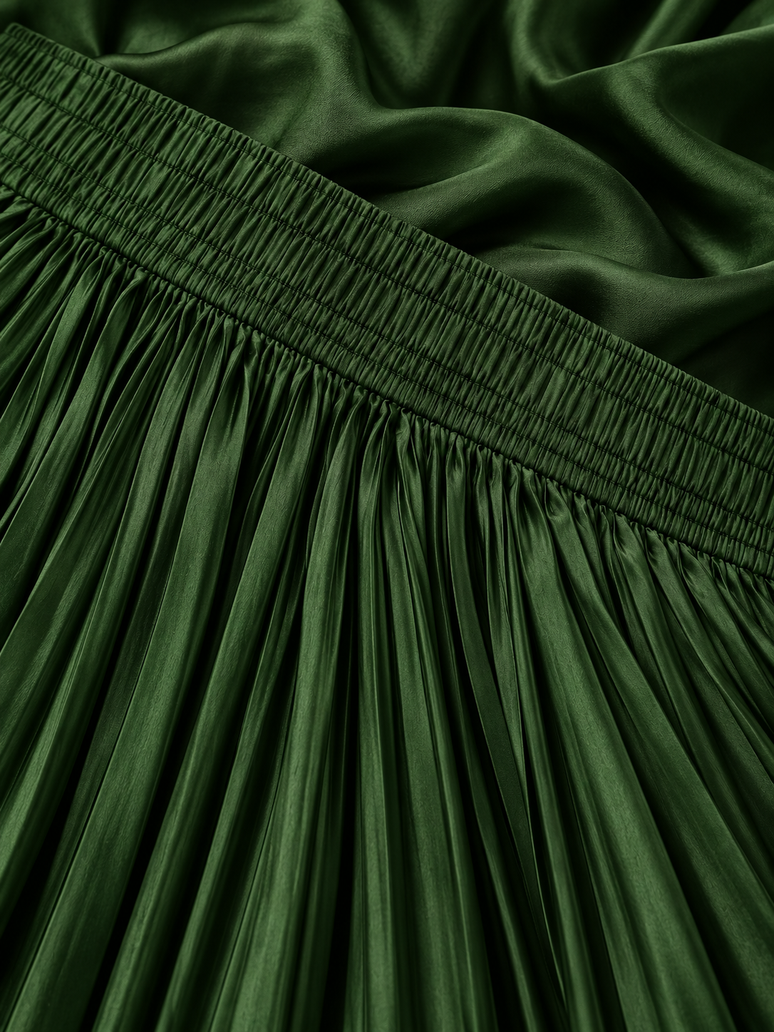 Bottle Green Satin Silk Small Pleated Skirt