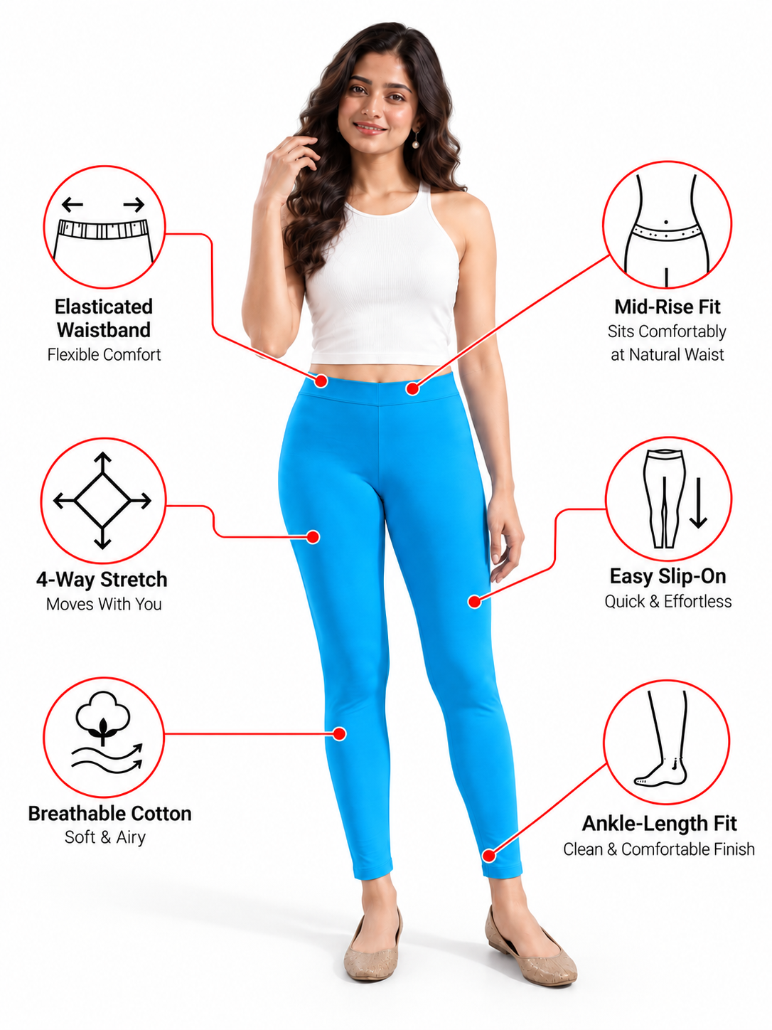 Brilliant Blue Ankle Length Leggings
