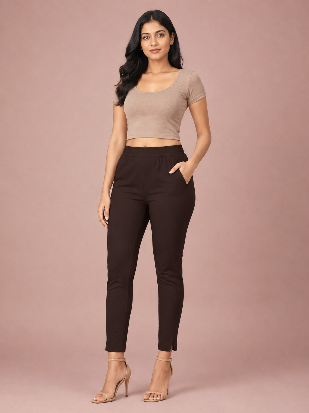 Brown Lycra Stretch Pant