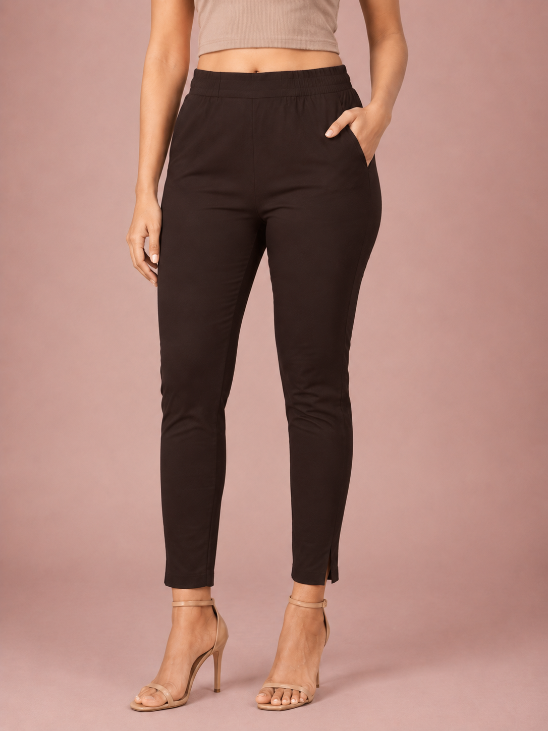 Brown Lycra Stretch Pant