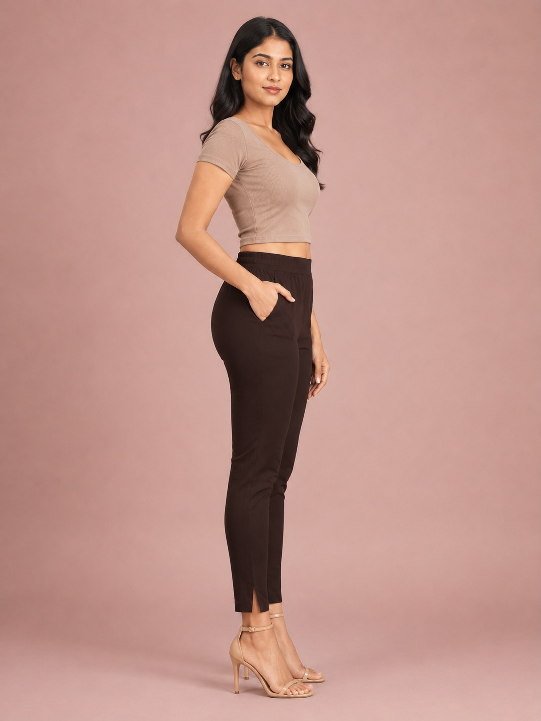 Brown Lycra Stretch Pant