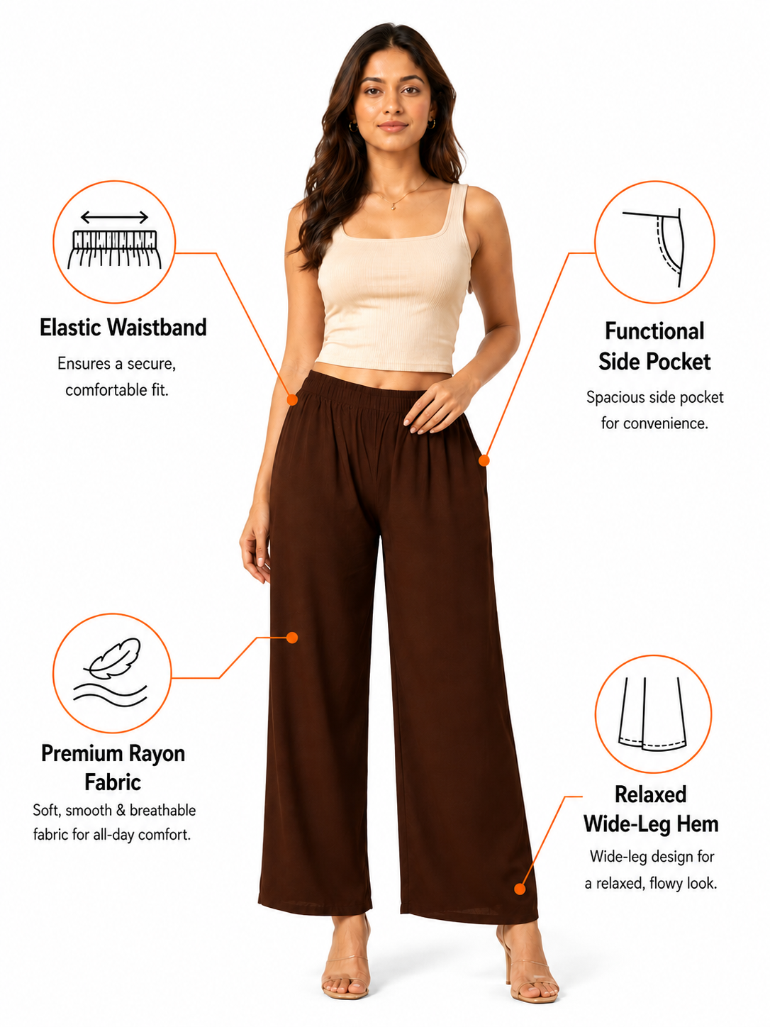 Brown Pocket Premium Rayon Palazzo