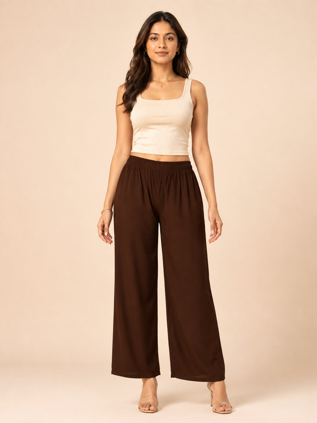Brown Pocket Premium Rayon Palazzo