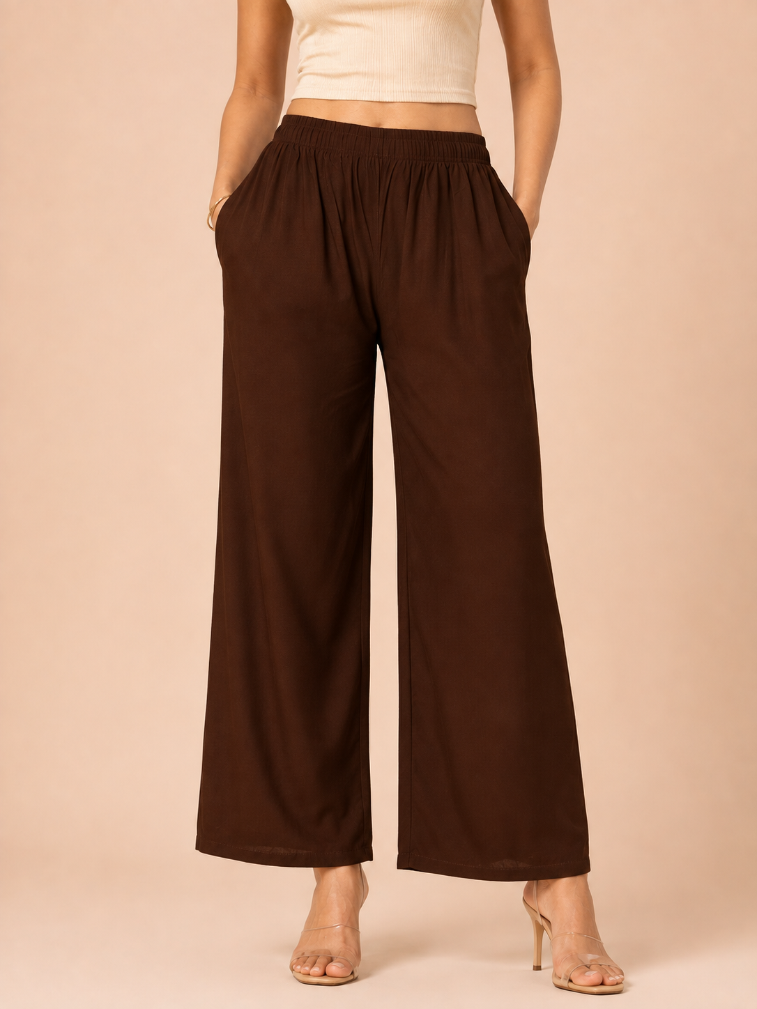 Brown Pocket Premium Rayon Palazzo