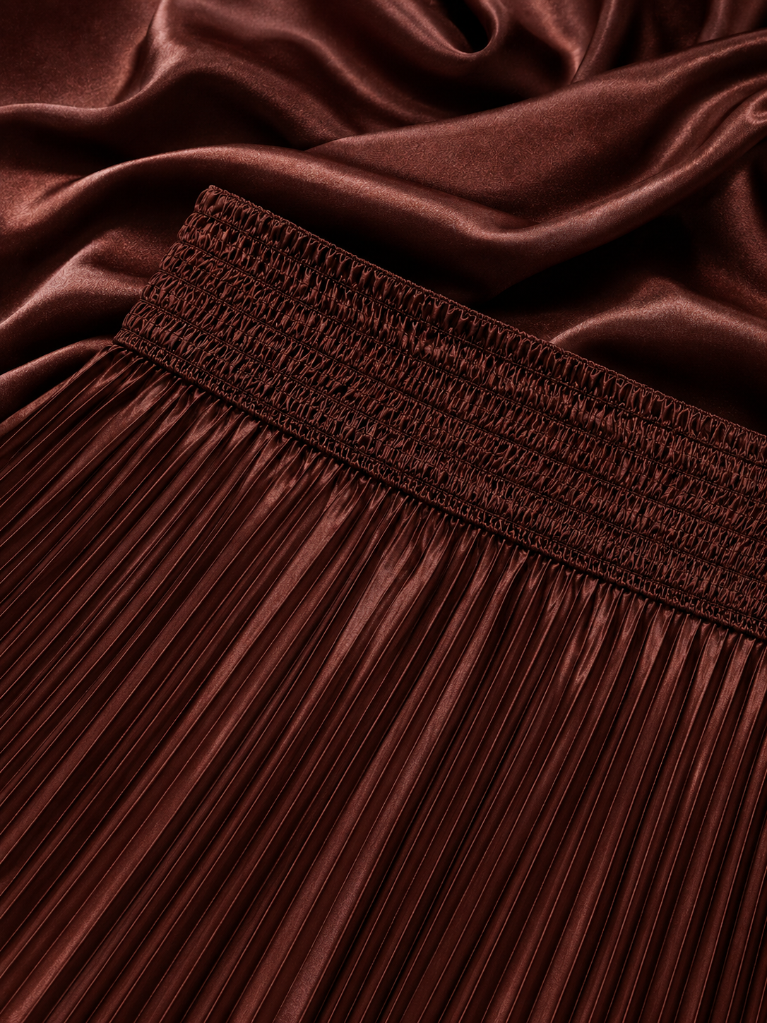 Brown Satin Silk Small Pleated Skirt