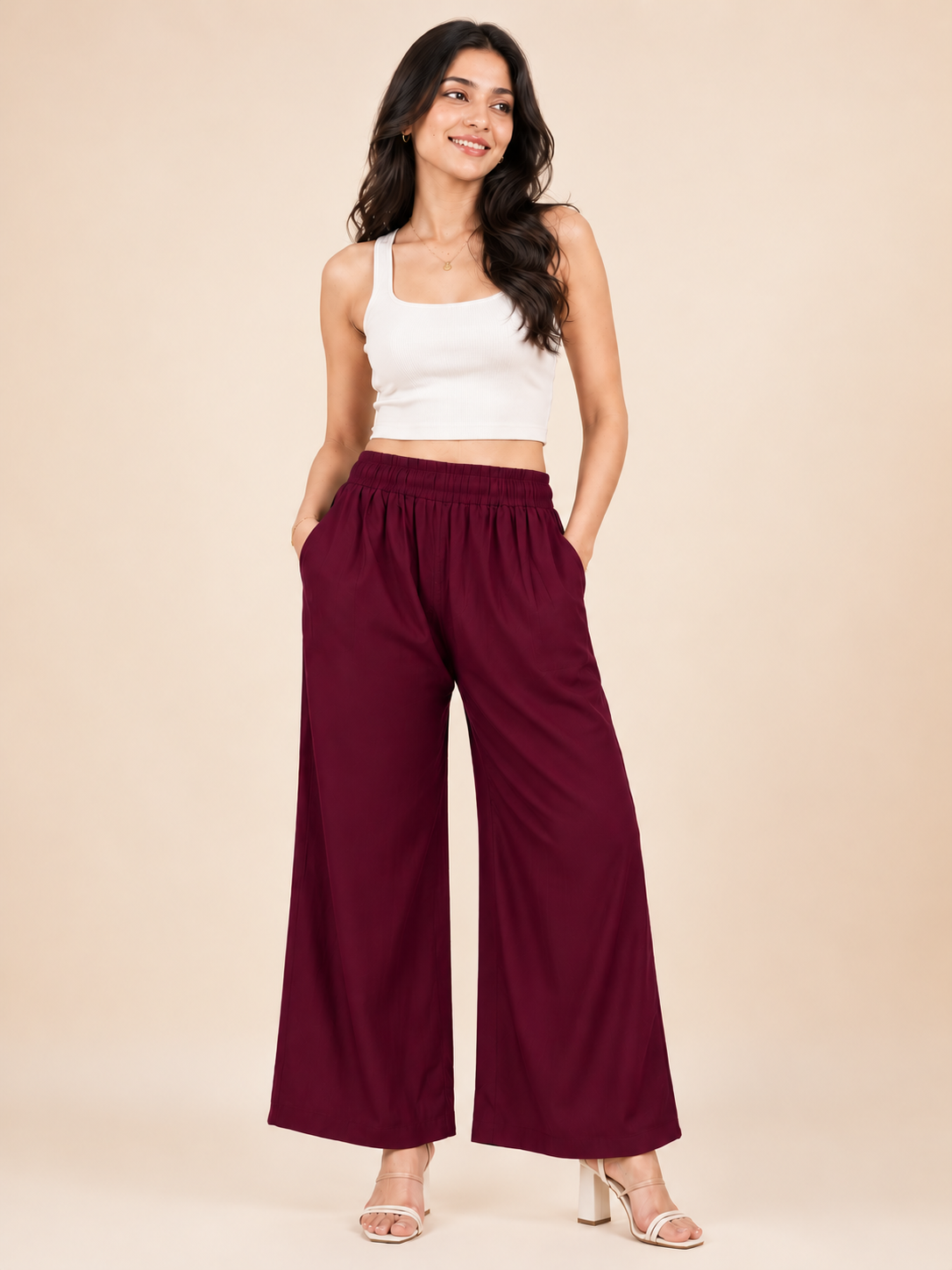 Burgundy Pocket Premium Rayon Palazzo