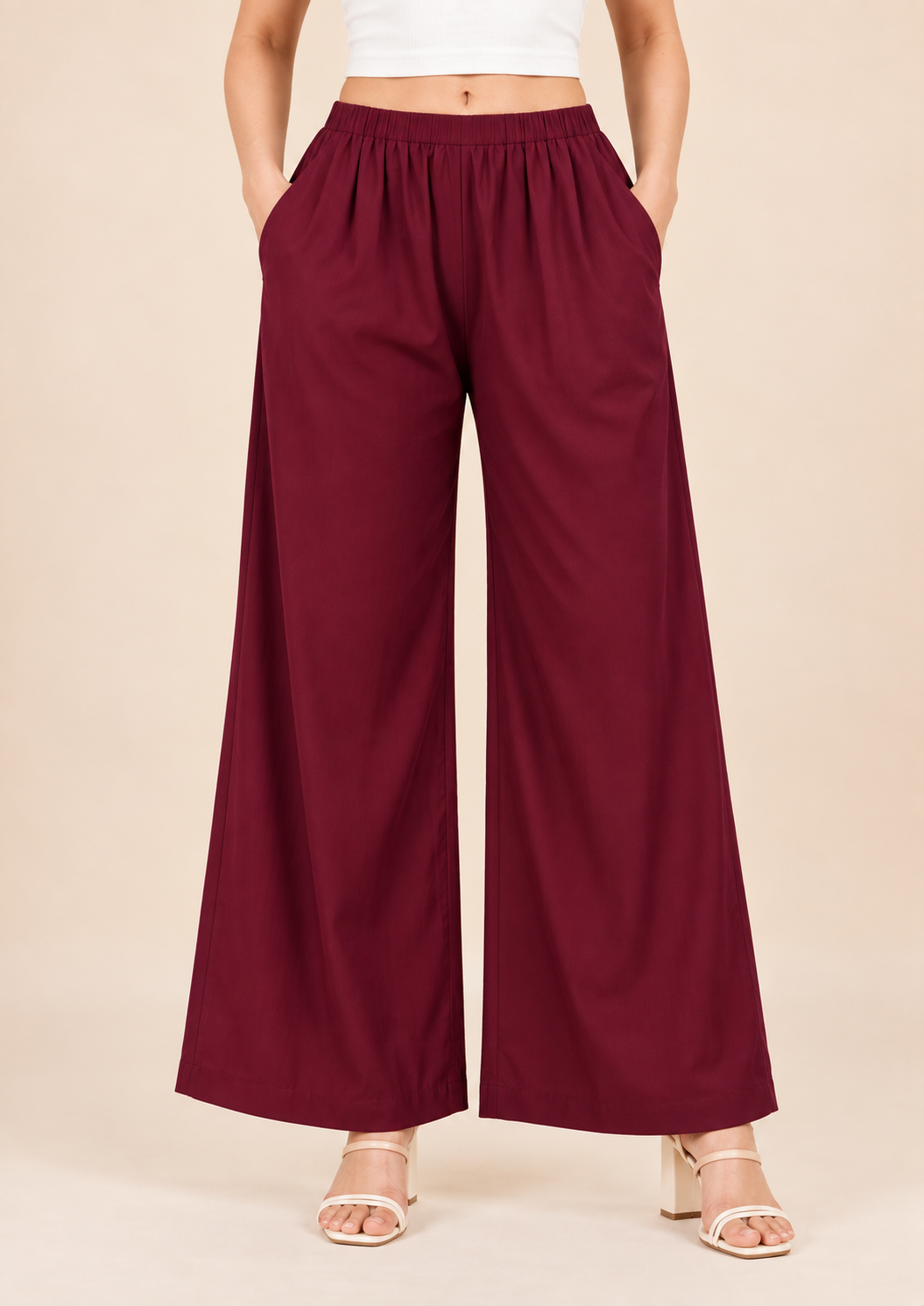 Burgundy Pocket Premium Rayon Palazzo