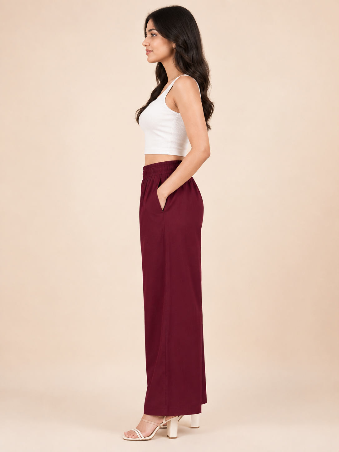 Burgundy Pocket Premium Rayon Palazzo
