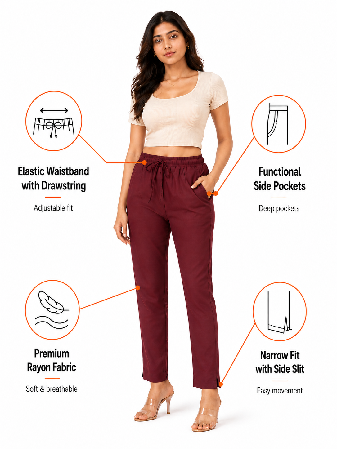 Burgundy Premium Rayon Narrow Fit Palazzo