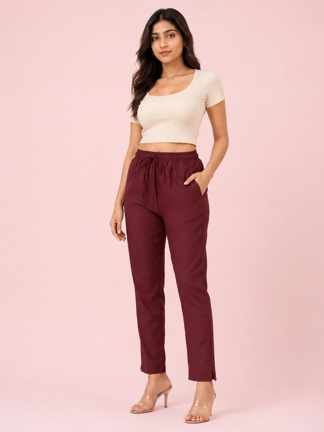 Burgundy Premium Rayon Narrow Fit Palazzo