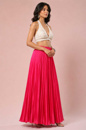 Fuscia Satin Silk Small Pleated - 344 Skirt
