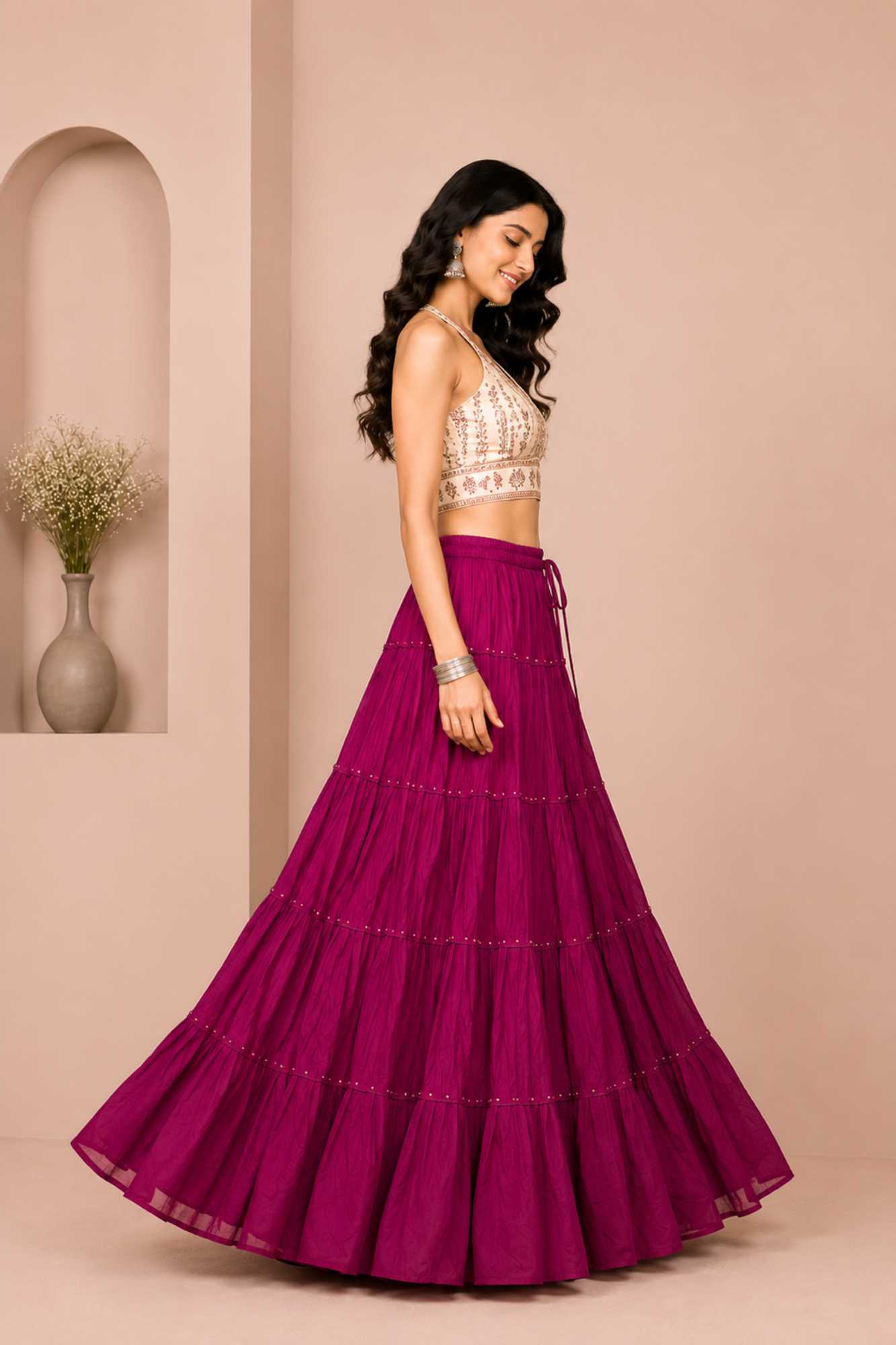 Purple Cotton Gold Beads Skirt
