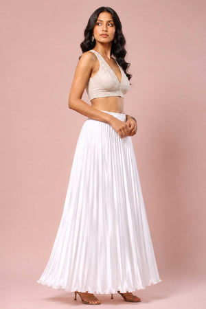 White Satin Silk Small Pleated - 344 Skirt