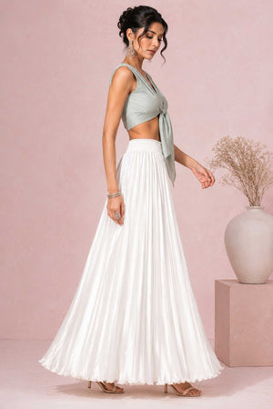 Off White Satin Silk Small Pleated - 344 Skirt