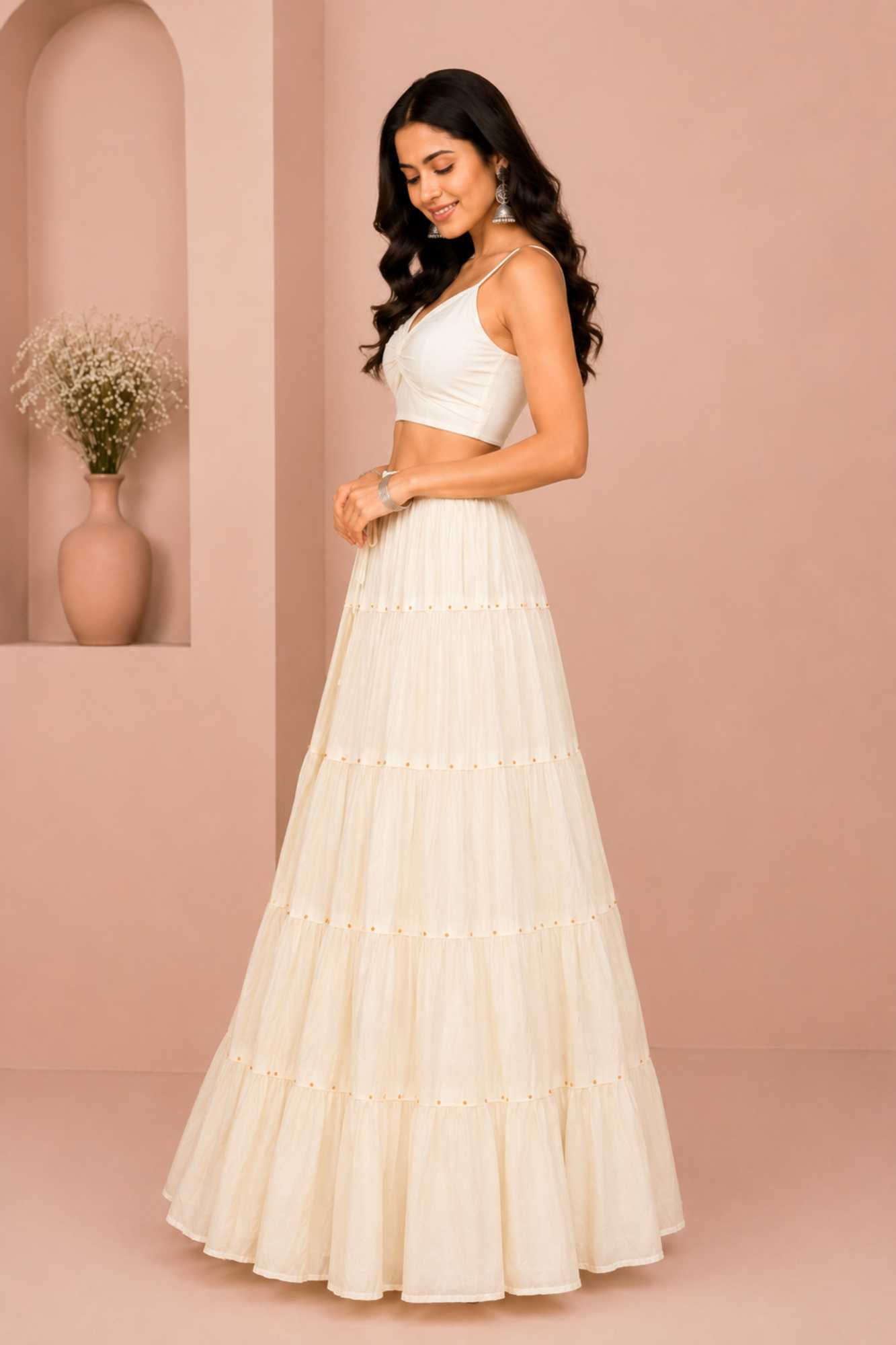 Cream Cotton Gold Beads Skirt